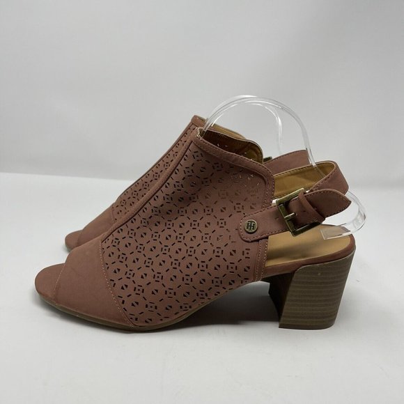 Tommy Hilfiger Womens Pink Peep Toe Bootie Sling Back Stacked Heel - Picture 4 of 7